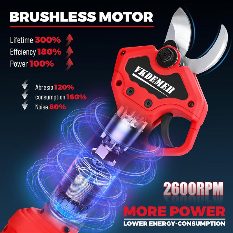 Vkdemer 2-in-1 Pole Pruning Shears,1.2" Cutting Diameter,Cordless Electric Pruning Shears with Extension Pole,2×2.0Ah Battery Powered Pruner for Tree Trimming (2 Set Blades&Battery Charger Included) - Image 3